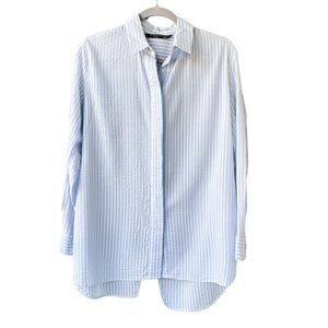 Zara Women’s Oxford Shirt Blue/White Stripes Shirt Size Medium